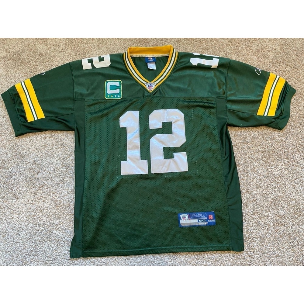 NFL Jersey Green Bay Packers Men Sewn Aaron Rodgers 12 Captain 50 Reebok